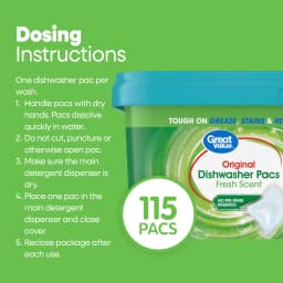 Great Value Original Dishwasher Pacs, Fresh Scent, 115 Count - Thumbnail 4