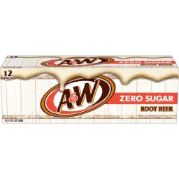 A&W Zero Sugar Root Beer Soda Pop, 12 fl oz, 12 Pack Cans - Thumbnail 3