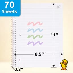 Comix 1 Subject Notebook,6-Pack College Ruled Spiral Notebook with Pocket Dividers 11"x 8.5", 70 Sheets,Assoted colors - Thumbnail 9