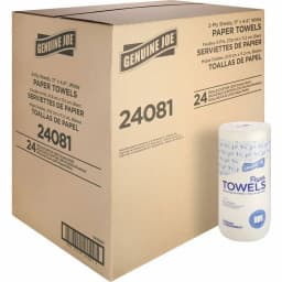 Genuine Joe 2-Ply Household Roll Paper Towels - 4.40 x 11 Inches - 200 Sheets Per Roll - White - Perforated for Kitchen, Multipurpose - 24 Rolls Per - Thumbnail 1