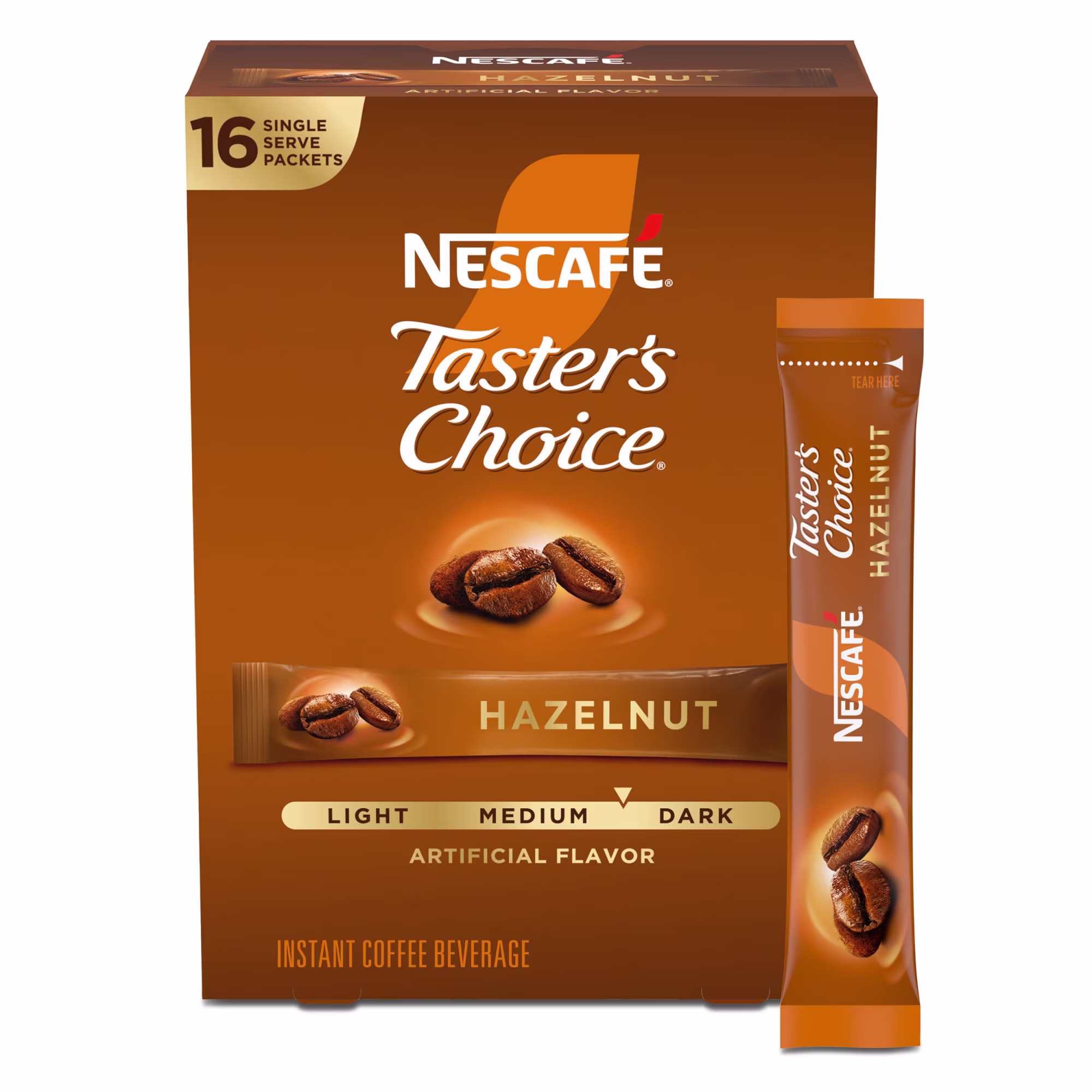 NESCAFÉ Taster's Choice, Hazelnut Flavored Coffee, Instant Coffee Packets, 1 Box, 16 Packs