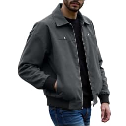 zfhfof Mens Faux Leather Bomber Jacket Casual Full Zip Up Lapel Long Sleeve Golf Jackets Vintage Motorcycle Jacket - Thumbnail 1