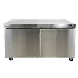 Cooler Depot 61 inch 14.1 cu.ft, 38" heigh Commercial Undercounter Freezer, 2 Solid Doors, Stainless steel exterior, NSF certified - Thumbnail 1