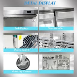 Cooler Depot 61 inch 14.1 cu.ft, 38" heigh Commercial Undercounter Freezer, 2 Solid Doors, Stainless steel exterior, NSF certified - Thumbnail 14