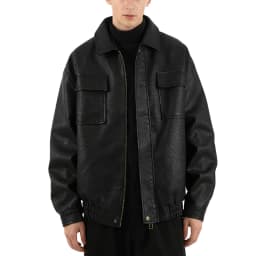 NTACZA Faux Leather Mens Jacket Lapel Zip Up Black Jacket Moto Vintage Pu Coat Winter Coats for Men XXXL - Thumbnail 1