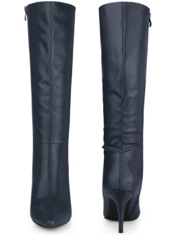 BLISSFUL STEP Halloween Women's Boots Knee High Slim Calf Pointed Toe Stiletto Heel Navy Blue 9 - Thumbnail 5