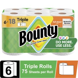 Bounty Paper Towels Full Sheet White, 6 Triple Rolls, 75 Sheets per Roll - Thumbnail 1