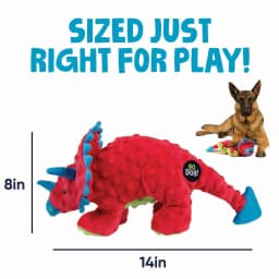 goDog Dino Frills Squeaky Plush Toy for Dogs with Chew Guard Technology for Stronger & Longer Play, Soft & Durable with Built-In Squeaker, Red, Large - Thumbnail 3