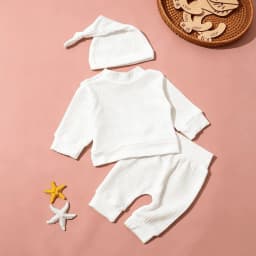 Ylsteed Newborn Baby Boy Girl Leisure Clothes Outfits Embroidery Long Sleeve Romper Bodysuit Baby Shower Coming Home Outfit Tops+Pants+Hat - Thumbnail 2