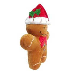 Vibrant Life Holiday Plush Dog Toy, Gingrbread Man with Santa Hat, Brown and Red, 11" - Thumbnail 3