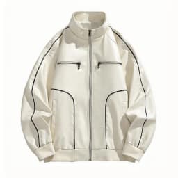 Maoxin Leather Jacket Men Man Streak Solid Color Pockets Zipper Lapel Leather Coat Plus Size Leather Jackets for Men White L - Thumbnail 2
