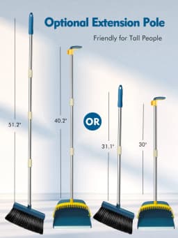 FVSA Upgrade Broom and Dustpan Set for Home,Self-Cleaning with Dustpan Teeth,51.2in,Stand up,Blue - Thumbnail 11