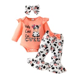 Dagaeig 3 Months Baby Girl Clothes Long Sleeve Romper Set Floral Fall Outfits Cute Baby Clothes Girl(Orange,0-3 Months) - Thumbnail 1