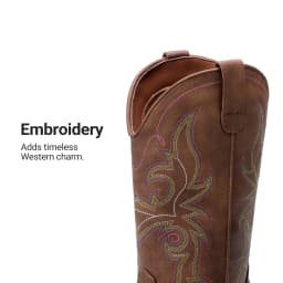 DREAM PAIRS Women's Cowboy Boots Mid Calf Cowgirl Boots Square Toe Chunky Heel Embroidery Stitched Western Boots - Thumbnail 4