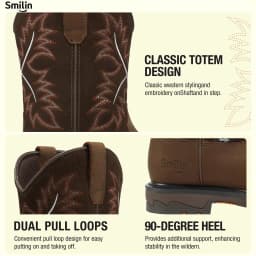 SMILIN Men's Steel Toe Work Boots, Square Toe Waterproof Cowboy Boots for Men, Brown, US Size 9.5 - Thumbnail 7