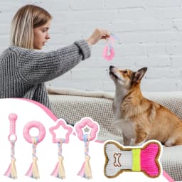 Armscye 5 Pack Puppy Chew Toys for Teething Small Dogs, Pink Rubber Puppy Teething Toys Plush Squeaky Dog Toys for Cleaning Teeth Interactive Pet - Thumbnail 5