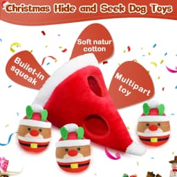 Pet Deluxe Christmas Squeaky Dog Toys 4 Pack Hide and Seek Dog Toys Christmas Hat Plush Dog Toys for Puppy Small Medium Breeds - Thumbnail 6