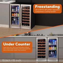 Ca'Lefort Wine and Beverage Refrigerator, 15" Wine Cooler and 15" Beverage Fridge Side-by-Side, Holds 33 Bottles and 100 Cans for Halloween Gifts - Thumbnail 3