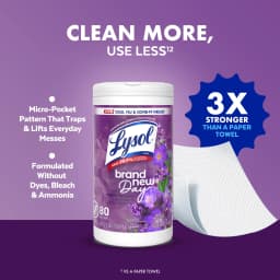 Lysol Disinfecting Wipes, All Purpose Cleaner, Multi Surface Antibacterial Cleaning Wipes, Cleaning Supplies, Lavender & Cotton Blossom Scent, 80 - Thumbnail 9