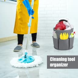 Bocaoying 17L Cleaning Organizer Caddy with Handle, Large Folding Cleaning Basket Bag, Multifunction Collapsible Waterproof Gardening Tool Storage - Thumbnail 4