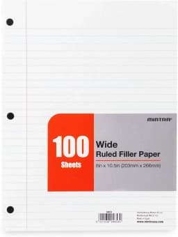 Filler Paper 600 Sheets (6pks of 100) - Wide Ruled (8n x 10in) - 3 Hole Punched for Ring Binders - Thumbnail 4