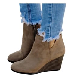 Womens Wedge Booties Closed Toe V Cutout Ankle Boots with Zipper Vintage Boots Stacked Wedge Heel Dressy Shoes - Thumbnail 1