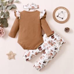 PatPat Newborn Baby Girls Cotton Clothes Long Sleeve Romper Jumpsuit Pants Outfit Set, 3-6 Months - Thumbnail 7