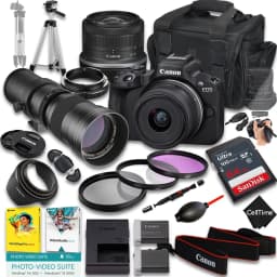 Canon EOS R50 Mirrorless Camera with RF-S 18-45mm f/4.5-6.3 IS STM And 420-800mm f/8 Manual Super HD Telephoto Lens + 64GB Memory + Extra Battery - Thumbnail 1