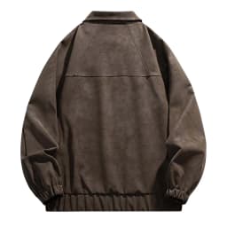 PiGOGI Men's Faux Leather Jacket Long Sleeve Casual Loose Solid Color Moto Biker Coat with Zipper Pockets for Streetwear Travel - Thumbnail 4