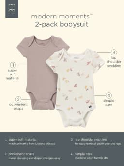 Modern Moments by Gerber Baby Neutral Super Soft Viscose Short Sleeve Bodysuits, 2-Pack, Sizes 0M-12M - Thumbnail 7