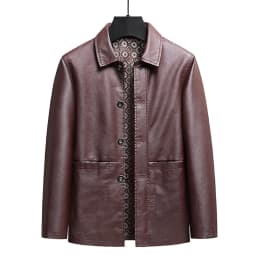 Zivyakyro Business Mens Jackets Long Sleeve Fall Winter Faux Leather Vintage Jackets Regular Solid Button down Brown L - Thumbnail 2