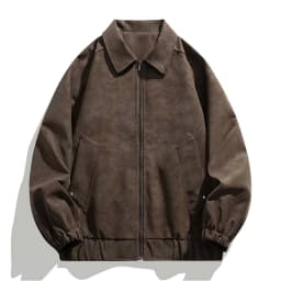 PiGOGI Men's Faux Leather Jacket Long Sleeve Casual Loose Solid Color Moto Biker Coat with Zipper Pockets for Streetwear Travel - Thumbnail 1