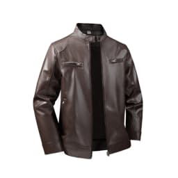 Men's PU Leather Jacket Light Business Jacket Zipper Cardigan Fake Pocket Decoration - Thumbnail 1