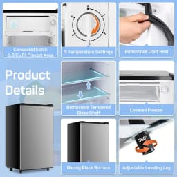 Nextay Mini Fridge for Bedroom 3.2 Cu.Ft Small Refrigerator with Freezer for Dorm Office,Silver - Thumbnail 2