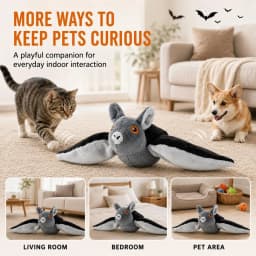 Flying Bat Dog Toy, Flapping Wings Interactive Squeaky Plush for Cats & Dogs, Halloween - Thumbnail 5