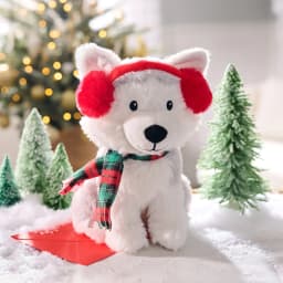 American Greetings 9.5 in. Christmas Plush Husky with Earmuffs and Scarf (1-Count) - Thumbnail 6