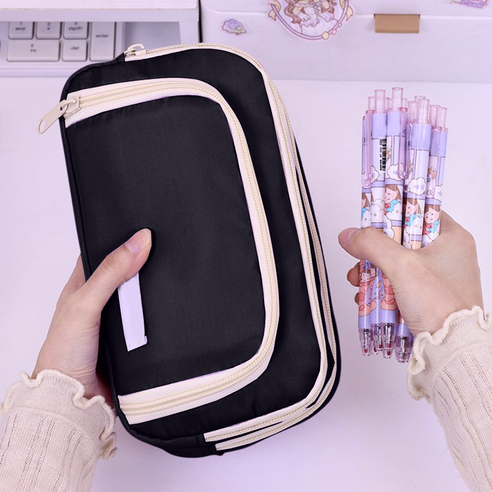 Pencil Case Large Capacity Zipper Pencil Pouch for Office School Supplies - Thumbnail 6