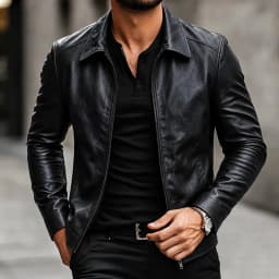 uublik Men Faux Leather Jacket Black Long Sleeve Casual Zip Up Coat Trendy Fall Clothes - Thumbnail 2