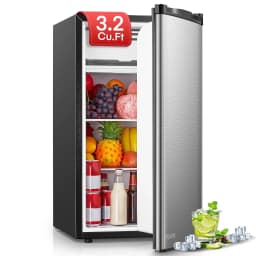 Fridge with Freezer for Bedroom, 3.2 Cu. ft Refrigerator for Office, Stainless Steel - Thumbnail 1