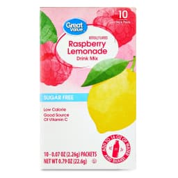 Great Value Sugar-Free Raspberry Lemonade Powdered Drink Mix, 0.07 oz, 10 Count - Thumbnail 1