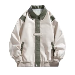 Maoxin Leather Jacket Men Men's Long Sleeved Pocket Color Blocking Button Lapel Zipper Leather Jacket Coat Plus Size Leather Jacket Beige M - Thumbnail 2