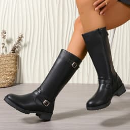 UngA Womans Boots Wide Lace up Chunky Low Heel Booties Comfortable Round Toe Retro Cute Fall Winter Boots for Women Mid Calf Black,Size 6.5 - Thumbnail 6