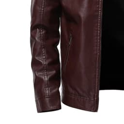 TIHLMK Men's Outerwear Jackets & Coats Vintage Stand Collar Men's Leather Plus Fleece Jacket, Motorcycle Jacket, Warm Leather Jacket Red - Thumbnail 6