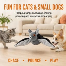 Flying Bat Dog Toy, Flapping Wings Interactive Squeaky Plush for Cats & Dogs, Halloween - Thumbnail 3