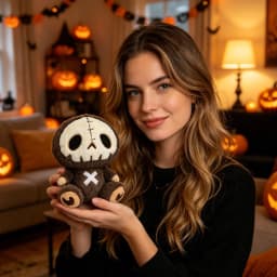 20cm Gothic Skull Sloth Plush Ornament, Spooky Halloween Skeleton Stuffed Decor Doll, Soft Fluffy Character Toy For Halloween Indoor Scene Layout - Thumbnail 3