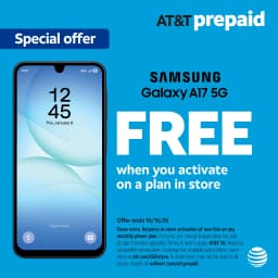 AT&T Samsung Galaxy A17 5G, 128GB, Black - Prepaid Smartphone[Locked to AT&T] - Thumbnail 1