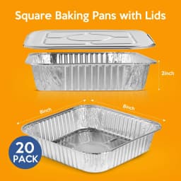 8x8 Aluminum Pans with Lids，Disposable Square Tin Foil Pans For Cake Baking, Cooking, Freezing, Prepping Food，20 Pack - Thumbnail 5