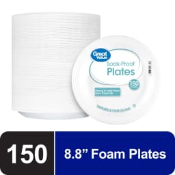 Great Value Soak-Proof Foam Plates, White, 9 in, 150 Count - Thumbnail 1