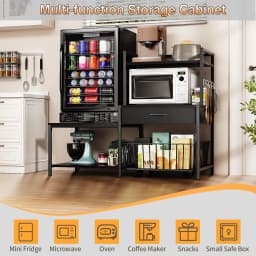 ModFurne Mini Fridge Stand with Storage, Mini Refrigerator Stand with Power Outlet, Wine Fridge Table with Movable Storage Basket for Dorm Home Use - Thumbnail 8