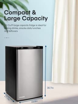 Fridge with Freezer for Bedroom, 3.2 Cu. ft Refrigerator for Office, Stainless Steel - Thumbnail 3